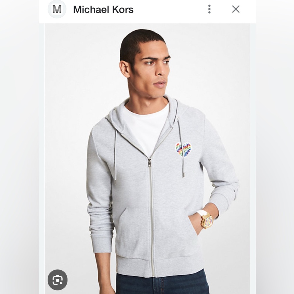 Michael Kors Men’s Medium Pride Heart Logo Cotton Blend Zip-Up Gray Hoodie.